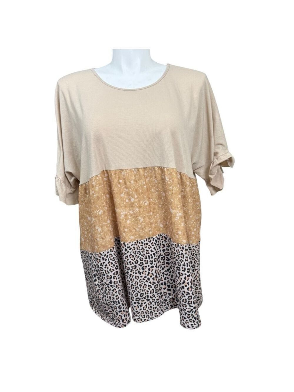 Southern Stitched 3XL Colorblock Animal Print Ruffle Sleeve Tunic Top